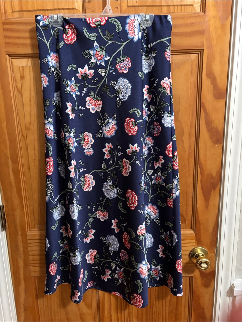 LOFT Navy Floral A-Line Midi Skirt